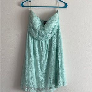 Sea foam green strapless lace dress!